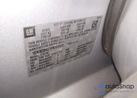 2015 Chevrolet Tahoe Lt из США, поврежденный, VIN 1GNSCBKC1FR169328